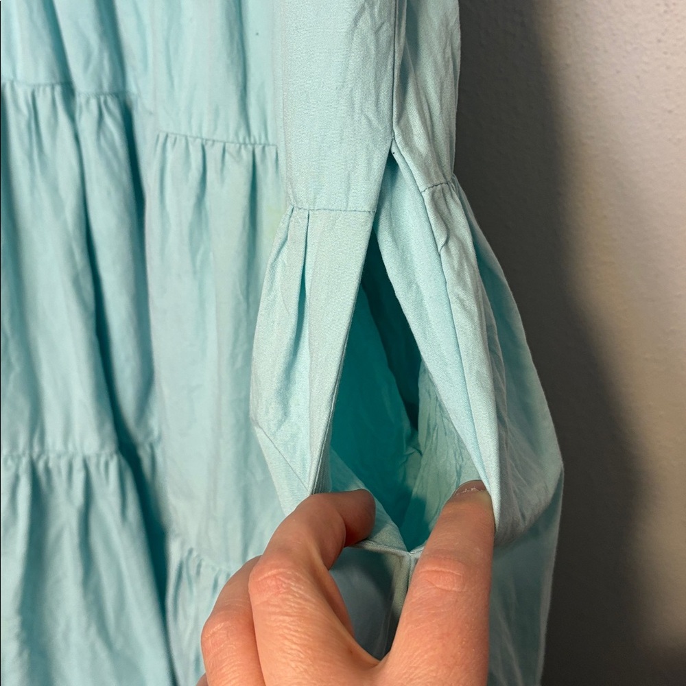 Anthropologie Helena Square-Neck Smocked Light Aqua Blue Midi Dress Medium - Picture 8 of 11